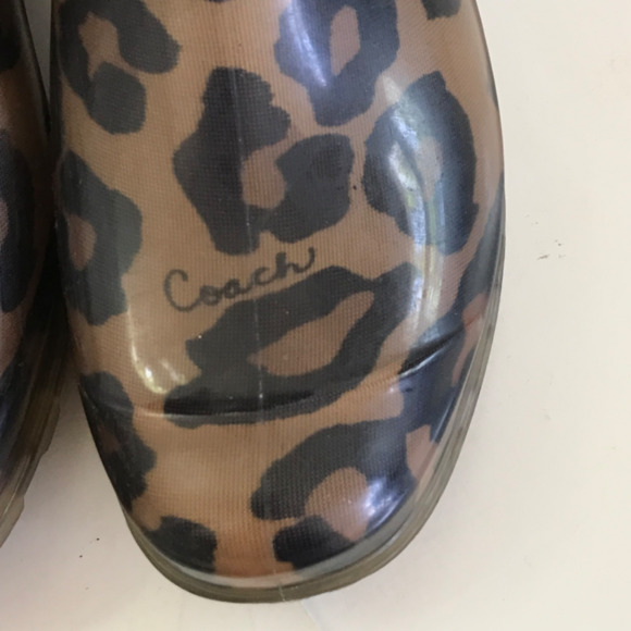 COACH Pixy Leopard Rubber Mid Calf Pull On Rain Boots Women’s Size 6 - Picture 3 of 16